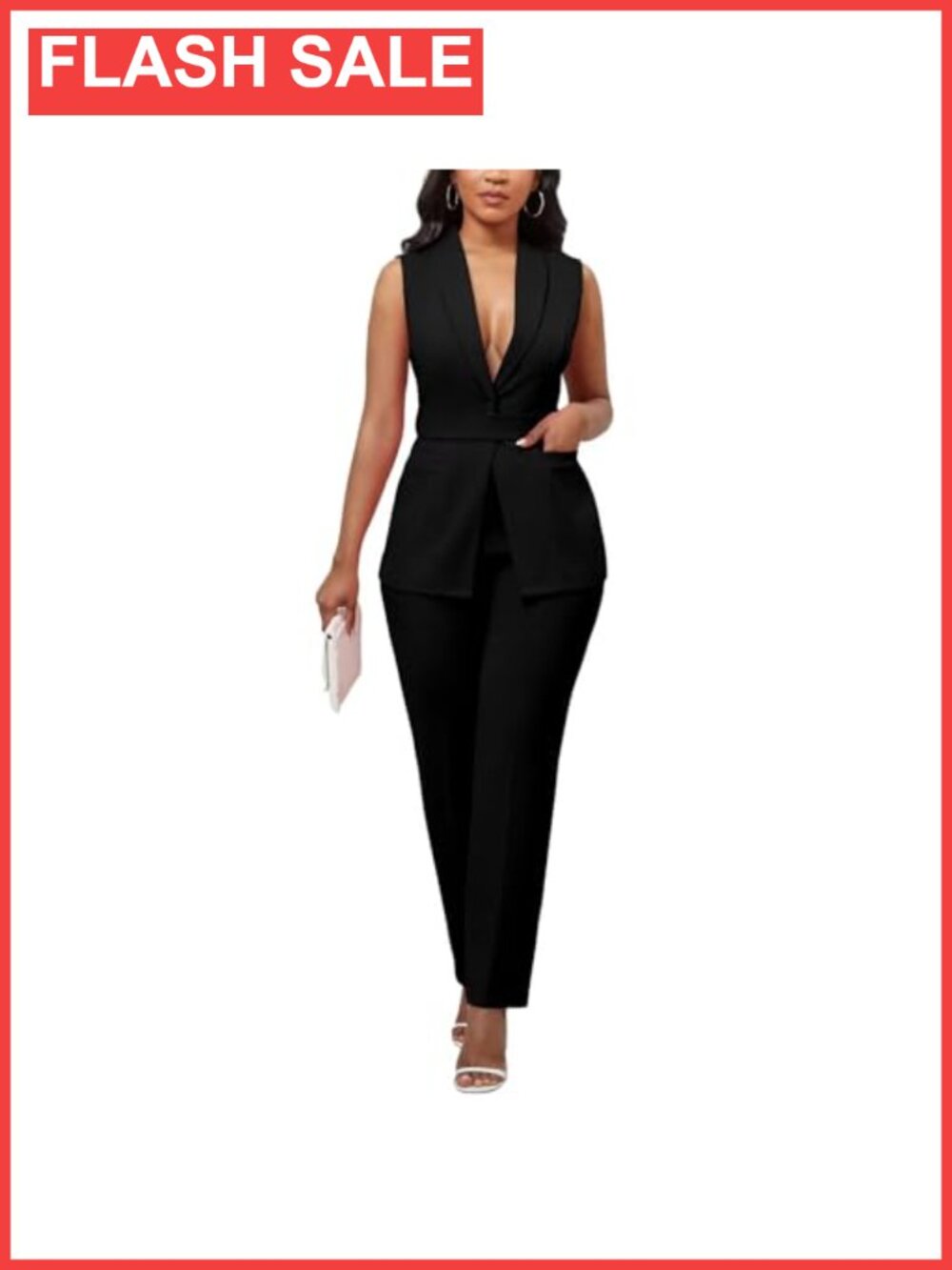 Women's 2-Piece Pantsuit Sleeveless Vest Wide Leg Pants Set
